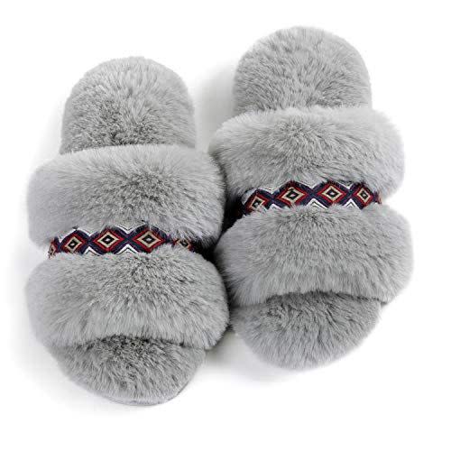 10) Women's Arizona Fluff Memory Foam Slide Slippers