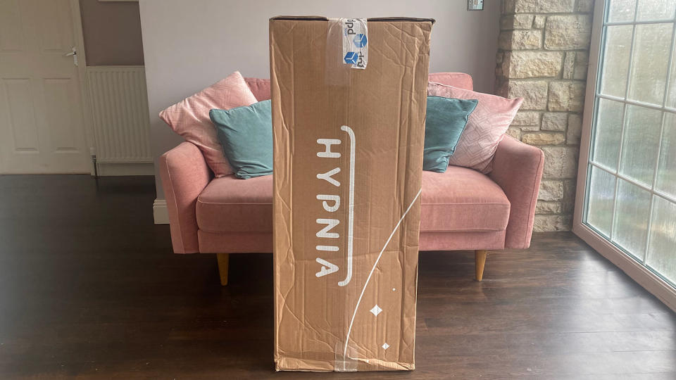 The Hypnia Supreme Memory Mattress in its delivery box