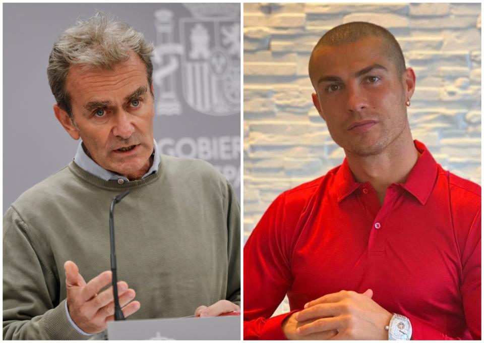 El director del Centro de Coordinación de Alertas y Emergencias Sanitarias, Fernando Simón, y Cristiano Ronaldo. (Foto: J. Hellín / POOL/ Europa Press / Getty Images / Instagram / @cristiano).