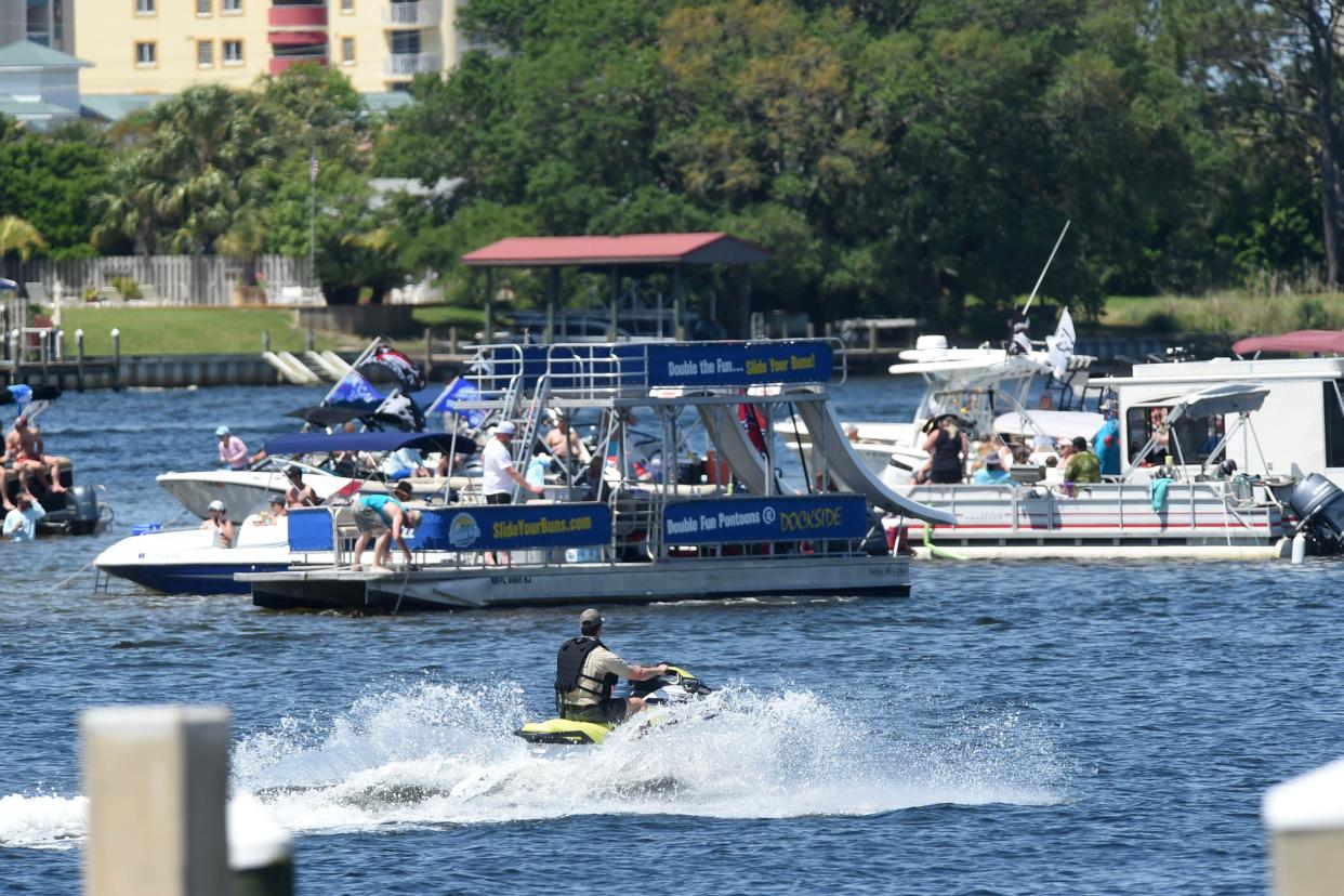 Boats sit anchored in Santa Rosa Sound near the Fort Walton Landing in preparation for the arrival of Billy Bowlegs and his pirate crew. The Fort Walton Beach Police Department is looking to create a marine unit to help combat a high number of boating accidents in the county.