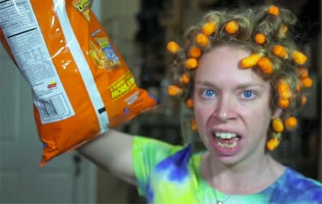 All Meyer needed was a bag of Cheetos to create her curls.