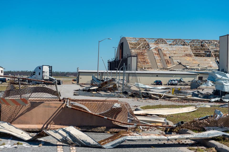 Widespread destruction is left behind in the wake of Hurricane Michael at Tyndall Airforce Base near Panama City, FL.  Saturday, Oct. 13, 2018. (Via OlyDrop)