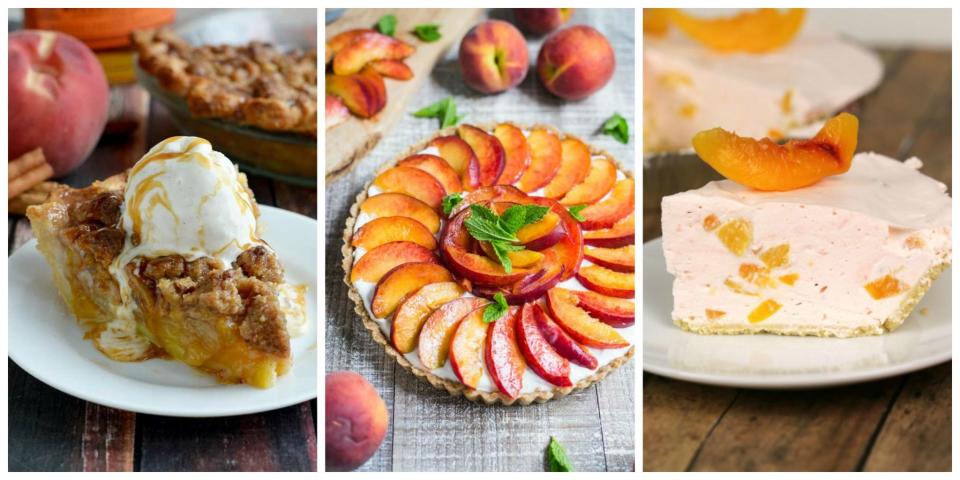 <p>Make the most of this fruit by adding them into a sweet pie—swap in canned peaches in a pinch for a yummy year-round treat. <strong>PLUS:</strong> Get more <a rel="nofollow noopener" href="http://www.countryliving.com/pie-recipes/" target="_blank" data-ylk="slk:pie recipes;elm:context_link;itc:0;sec:content-canvas" class="link ">pie recipes</a> and more <a rel="nofollow noopener" href="http://www.countryliving.com/food-drinks/g1499/peach-recipes/" target="_blank" data-ylk="slk:recipes for peaches;elm:context_link;itc:0;sec:content-canvas" class="link ">recipes for peaches</a>!</p>