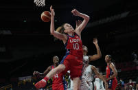 United States' Breanna Stewart (10) battles for a rebound against Nigeria's Oderah Chidom (22) during women's basketball preliminary round game at the 2020 Summer Olympics, Tuesday, July 27, 2021, in Saitama, Japan. (AP Photo/Eric Gay)