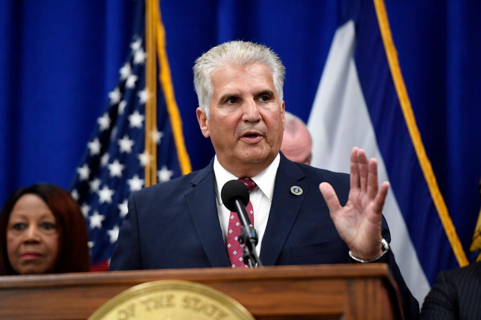 Essex County Executive Joseph DiVincenzo, Jr. speaks during a press conference on the filters added to Newark homes affected by lead-contaminated water on Monday, Sept. 23, 2019, in Newark.