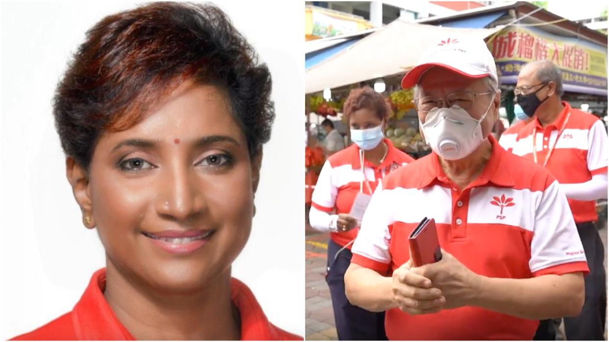 Kalla Manickam and Dr Tan Cheng Bock on a walkabout at Nee Soon GRC. PHOTO: Facebook (left) and Yahoo file photo (right). 