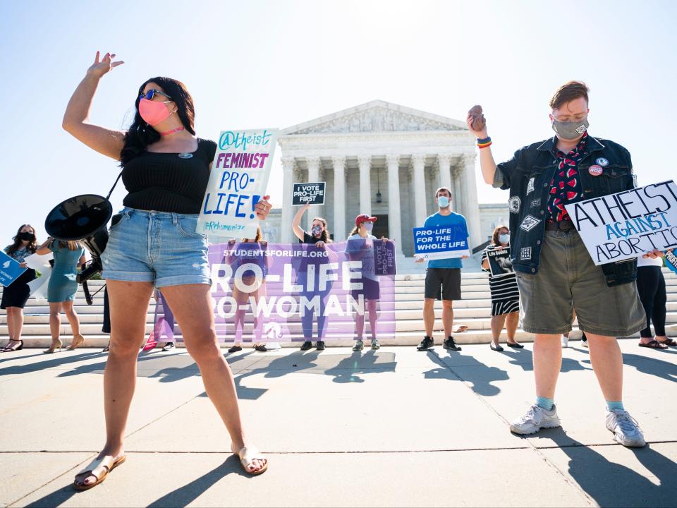 Anti-abortion protesters gather outside the Supreme Court of the United States. (EPA)