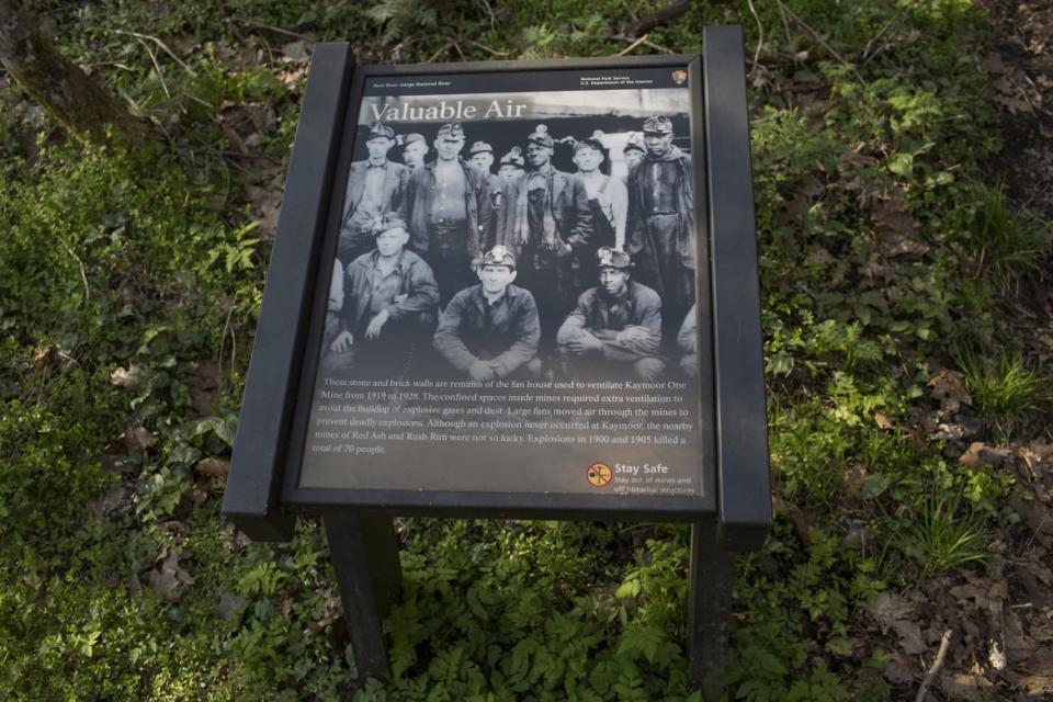 <div class="inline-image__title">1313769972</div> <div class="inline-image__caption"><p>A park sign marks the abandoned coal mining town of Kaymoor One Mine, now overgrown with forest and part of America's newest National Park, April 7, 2021, in New River Gorge National Park, West Virginia. </p></div> <div class="inline-image__credit">Andrew Lichtenstein/Corbis via Getty Images</div>