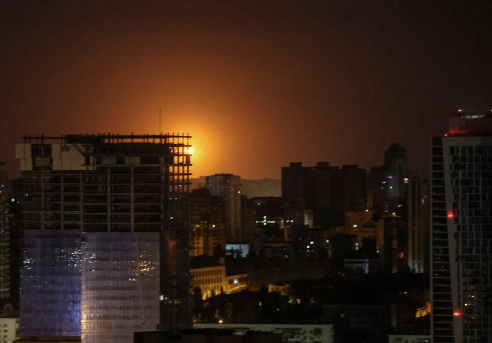 A drone explosion is seen in the sky over the Ukrainian capital (REUTERS)