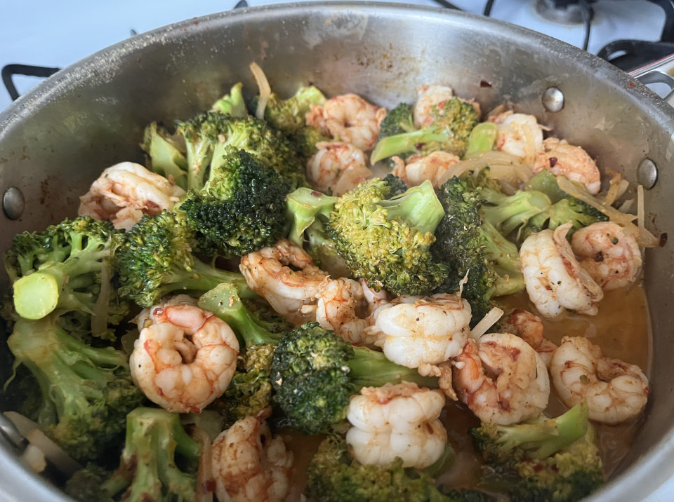 Shrimp and broccoli made by LeiLani Lattimore.