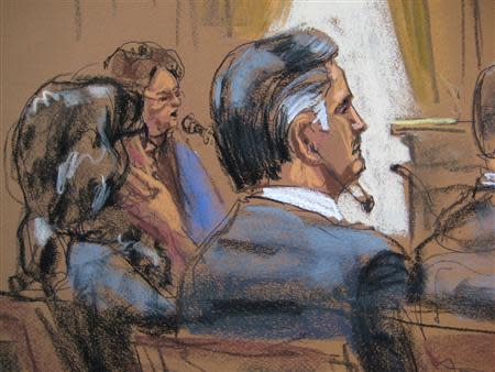 Former Guatemalan President Alfonso Portillo appears in court in New York in this March 18, 2014 court sketch. Portillo pleaded guilty to a charge of money-laundering conspiracy. REUTERS/Jane Rosenberg
