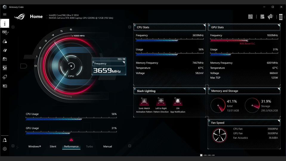 ASUS ROG Zephyrus G16 Armory Crate system performance