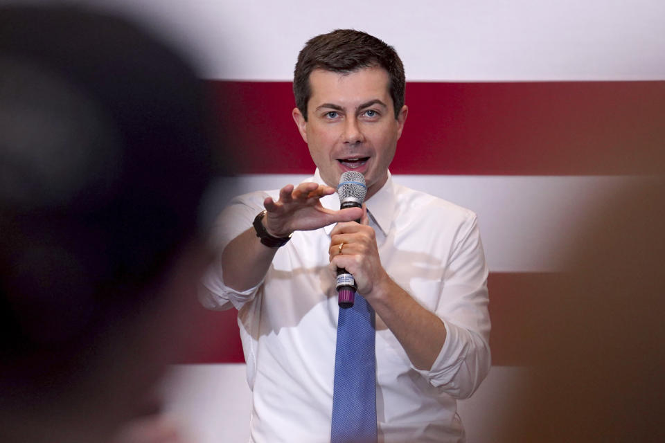 Democratic presidential candidate and former South Bend, Ind., Mayor Pete Buttigieg speaks at a campaigns stop, Saturday, Jan. 4, 2020, in Nashua, N.H. (AP Photo/Mary Schwalm)
