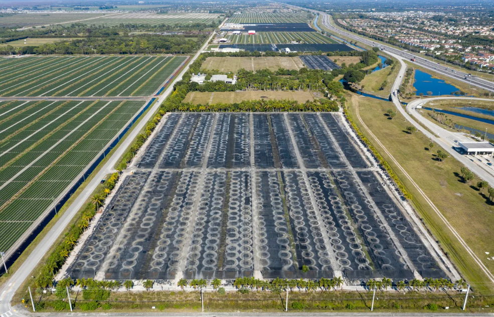 An overhead picture of the site where longtime nursery operator Paul Okean wants to build a mixed-use project that would include commercial and retail space, a hotel and 734 apartments in the Ag Reserve at the intersection of the turnpike and Atlantic Avenue. Okean's agent was granted a postponement Wednesday sensing there was not enough support among county commissioners for approval.