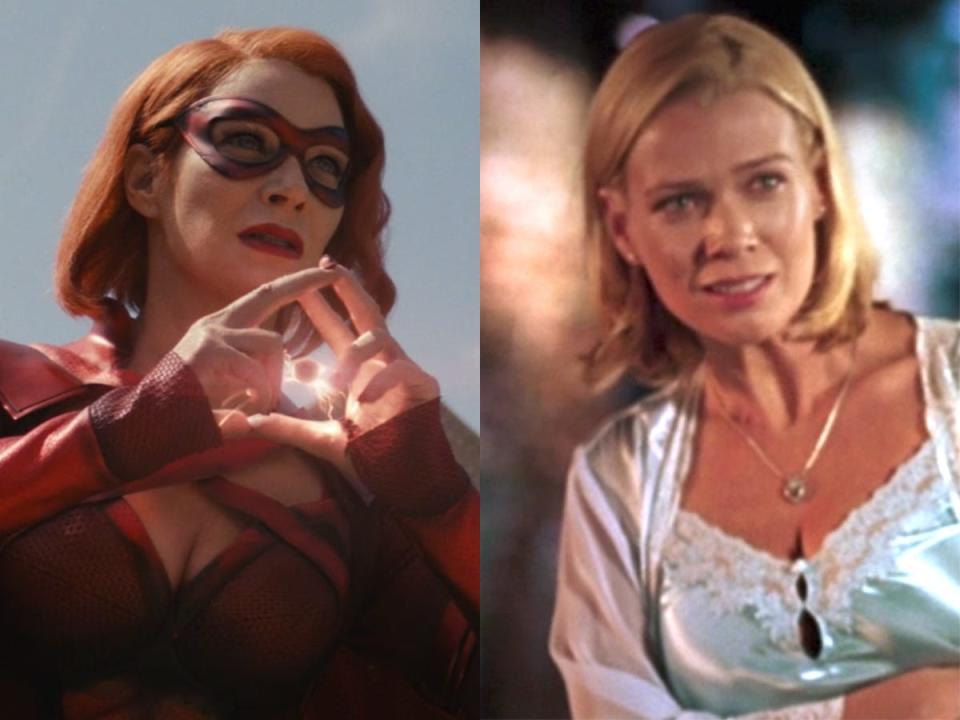 On the left: Laurie Holden as Crimson Countess on season three of "The Boys." On the right: Holden as Debbie McIlvane in "Fantastic Four."