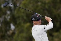 Zach Johnson watches his tee shot on the fourth hole during the first round of the PGA Championship golf tournament at TPC Harding Park Thursday, Aug. 6, 2020, in San Francisco. (AP Photo/Jeff Chiu)