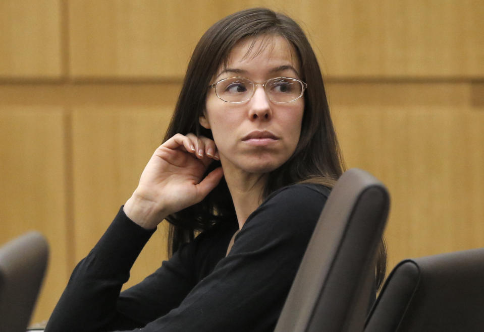 FILE - This Jan. 9, 2013 file photo shows Jodi Arias appearing for her trial in Maricopa County Superior court in Phoenix. Live television coverage of Arias' penalty phase retrial will be banned and the case will remain in Phoenix despite defense arguments that intense publicity will make it difficult to find impartial jurors, a judge ruled this week. (AP Photo/Matt York, file)