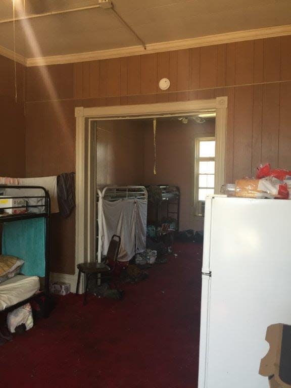 One of the shared bedrooms at the Cantu Detasseling Migrant Labor Camp in Onawa, Iowa, photographed during a 2017 inspection by the Iowa Department of Public Health.