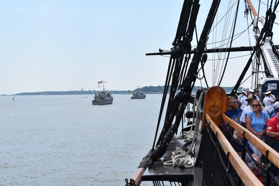 The Constitution underway in the Boston Harbor on June 14.