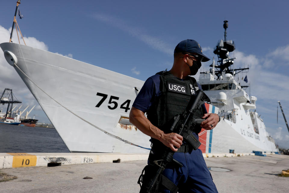 A United States Coast Guard crew member 