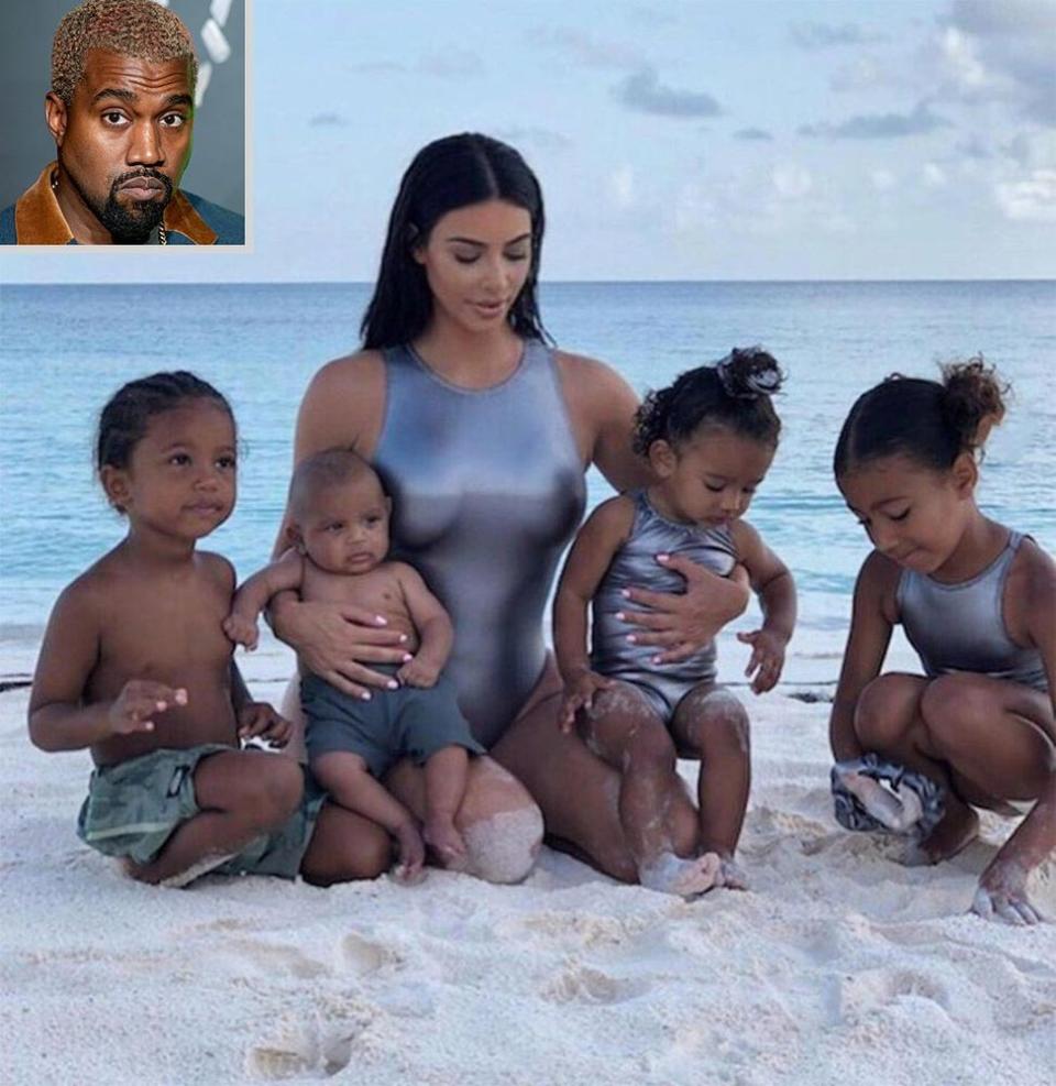 Kim Kardashian West and her kids | Kim Kardashian/Instagram. Inset: Roy Rochlin/Getty