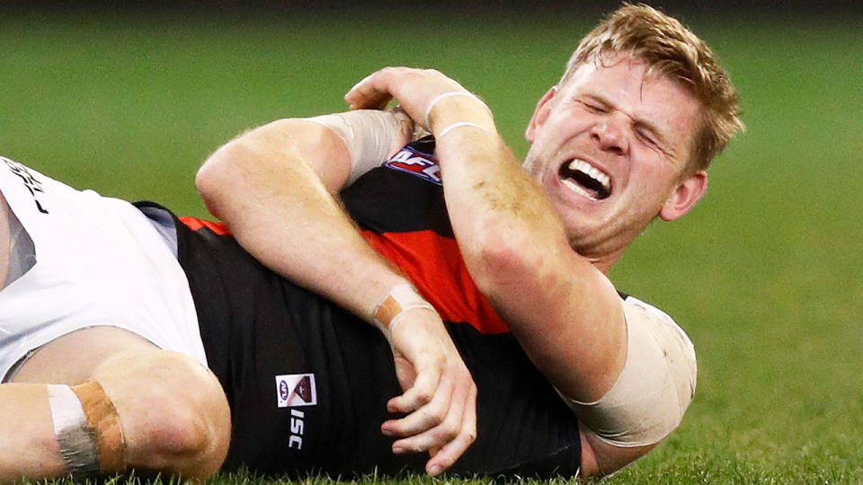 Michael Hurley injured his shoulder in Essendon's loss.