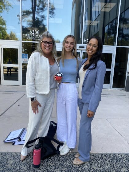 Christa Ramey, Eleri Irons and Siannah Collado after El Segundo Unified School District was ordered to pay $1 million.