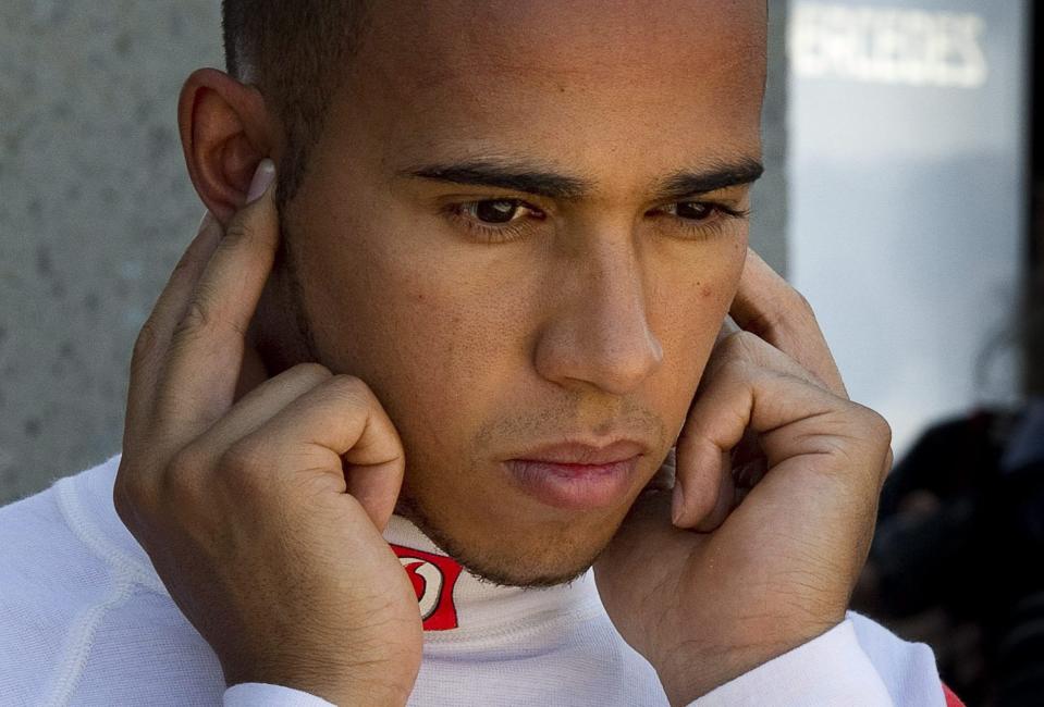 Sounds abound: Lewis Hamilton doing his bit to protect that hearing from the F1 cacophony