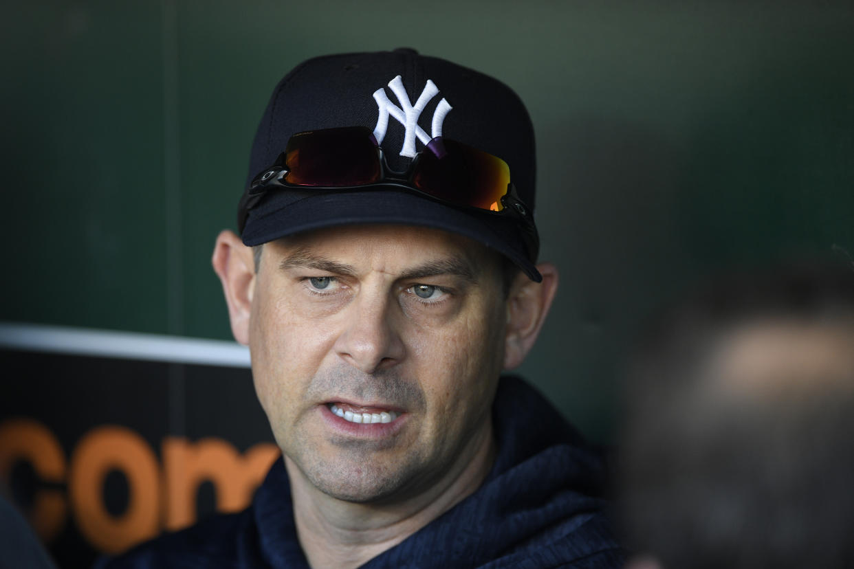 Aaron Boone is upset with his former employer. (AP Photo)