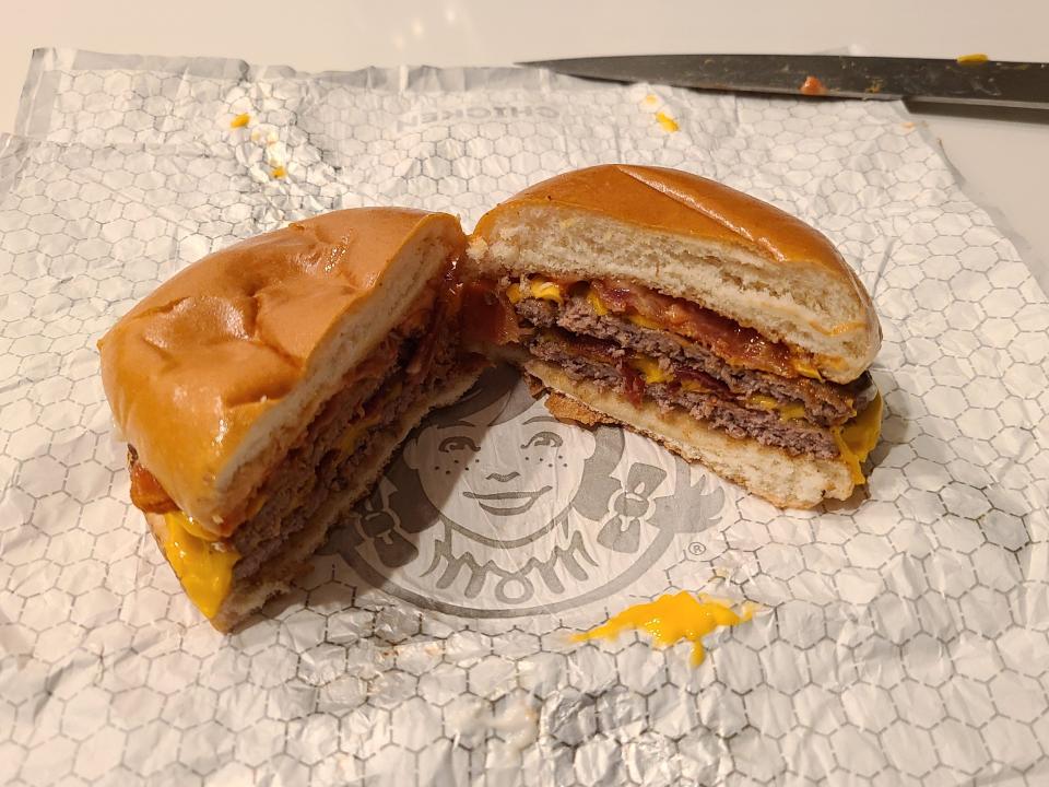 wendys son of baconator on white wrapper