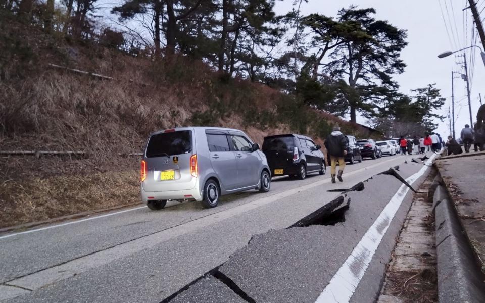 A road in Wajima, Ishikawa, has been severed by the earthquakes