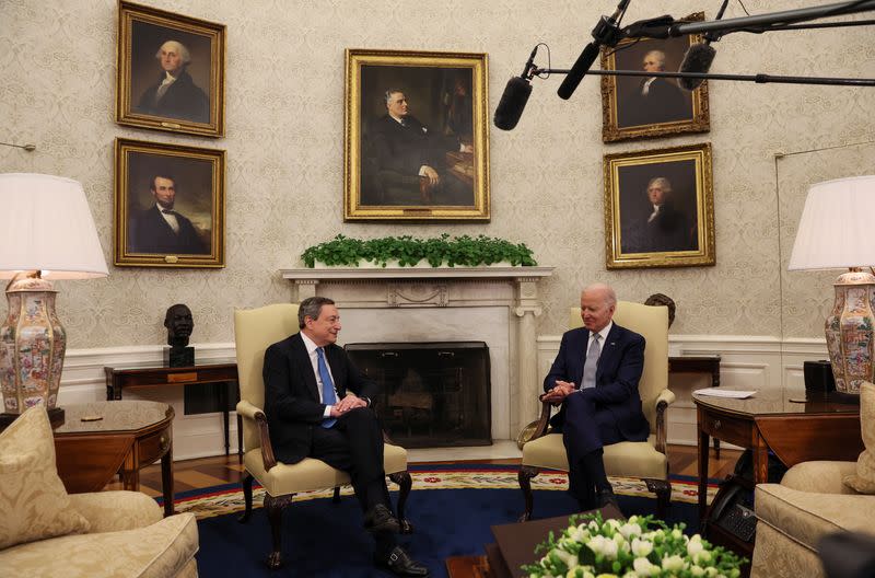 FILE PHOTO: U.S. President Biden welcomes Italy's Prime Minister Draghi at the White House in Washington