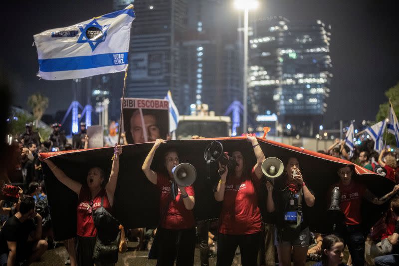 Protest against Israeli PM Netanyahu's government and for release of Gaza hostages in Tel Aviv