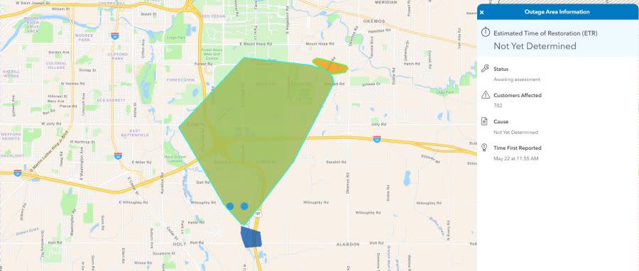 Consumers Energy outage map as of 11:55 a.m.