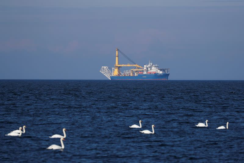 FILE PHOTO: Pipe-laying vessel Akademik Cherskiy is seen in a bay near the Baltic Sea port of Baltiysk