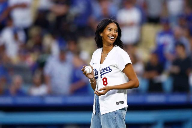 Kobe Bryant's daughter Natalia throws first pitch at Dodgers game for  Lakers night