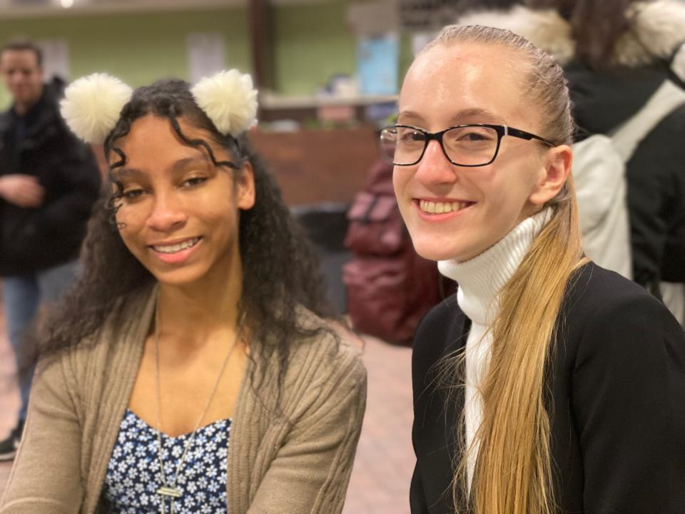 Photo taken in early 2020 shows Alanalee Hughes (L) and  Izabella Widulski, Lakeland School District, NY debate team partners Harvard University's high school debate.
