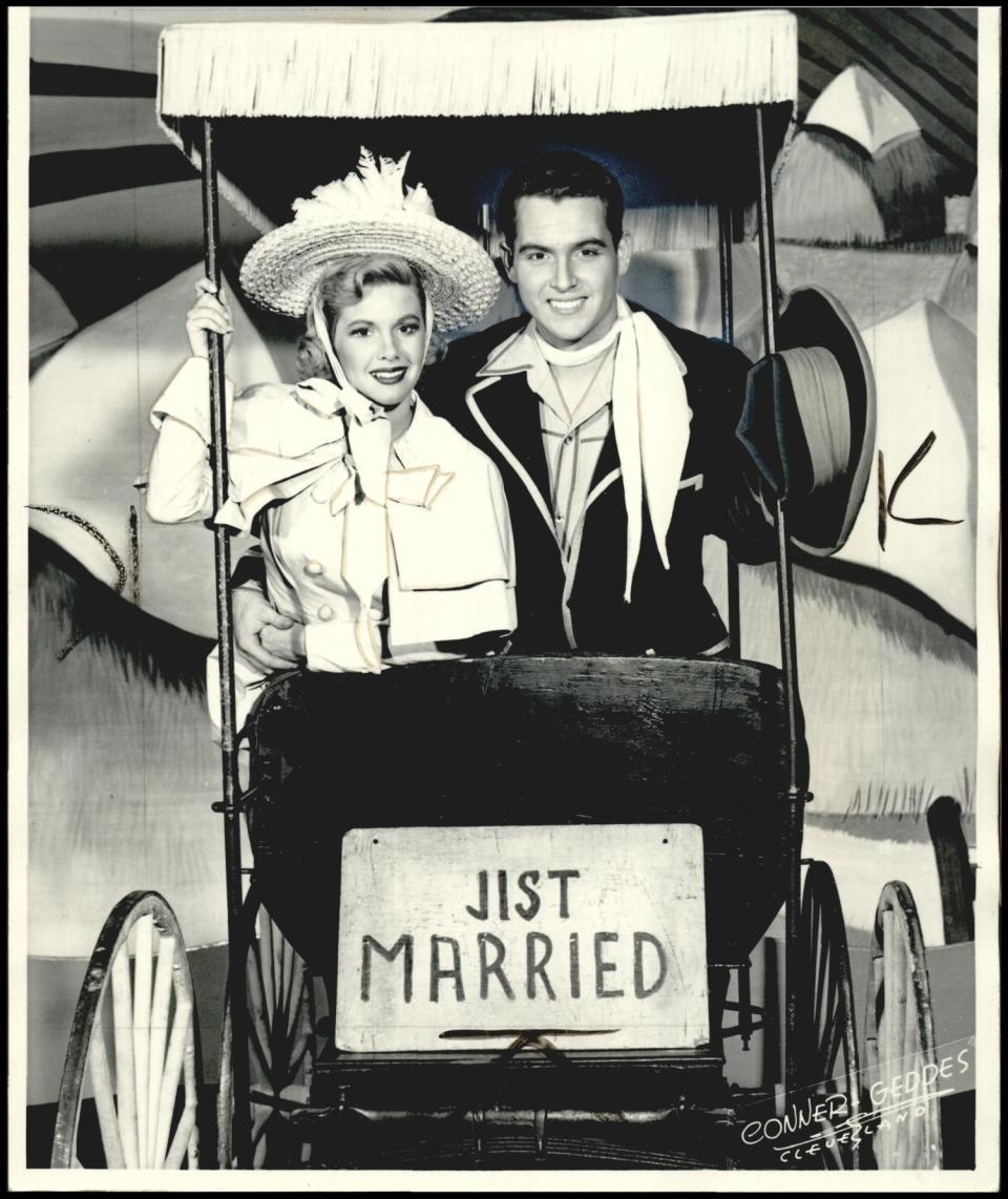 "Oklahoma!" stars Patricia Northrup and Ridge Bond sit in the celebrated "Surrey with the Fringe on Top" in a 1950 photo.