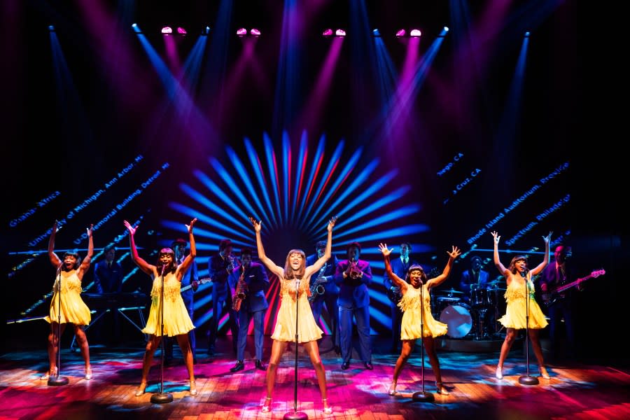 Zurin Villanueva performing Higher as ‘Tina Turner’ and the cast of the North American touring production of TINA – THE TINA TURNER MUSICAL. Photo by Evan Zimmerman for MurphyMade, 2022