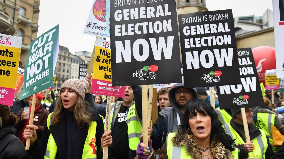 The crowds were addressed by politicians including shadow chancellor John McDonnell in Trafalgar Square.