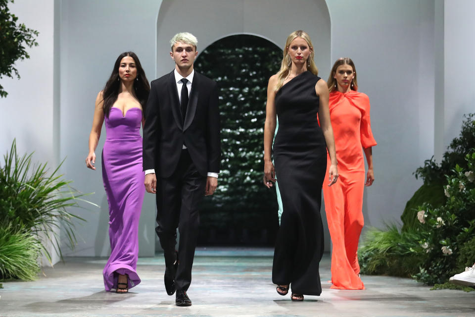 <p>Jessica Gomes, Anwar Hadid,Karolína Kurková and Victora Lee were the stars of the David Jones spring/summer 2018 collection launch. Photo: Getty Images </p>