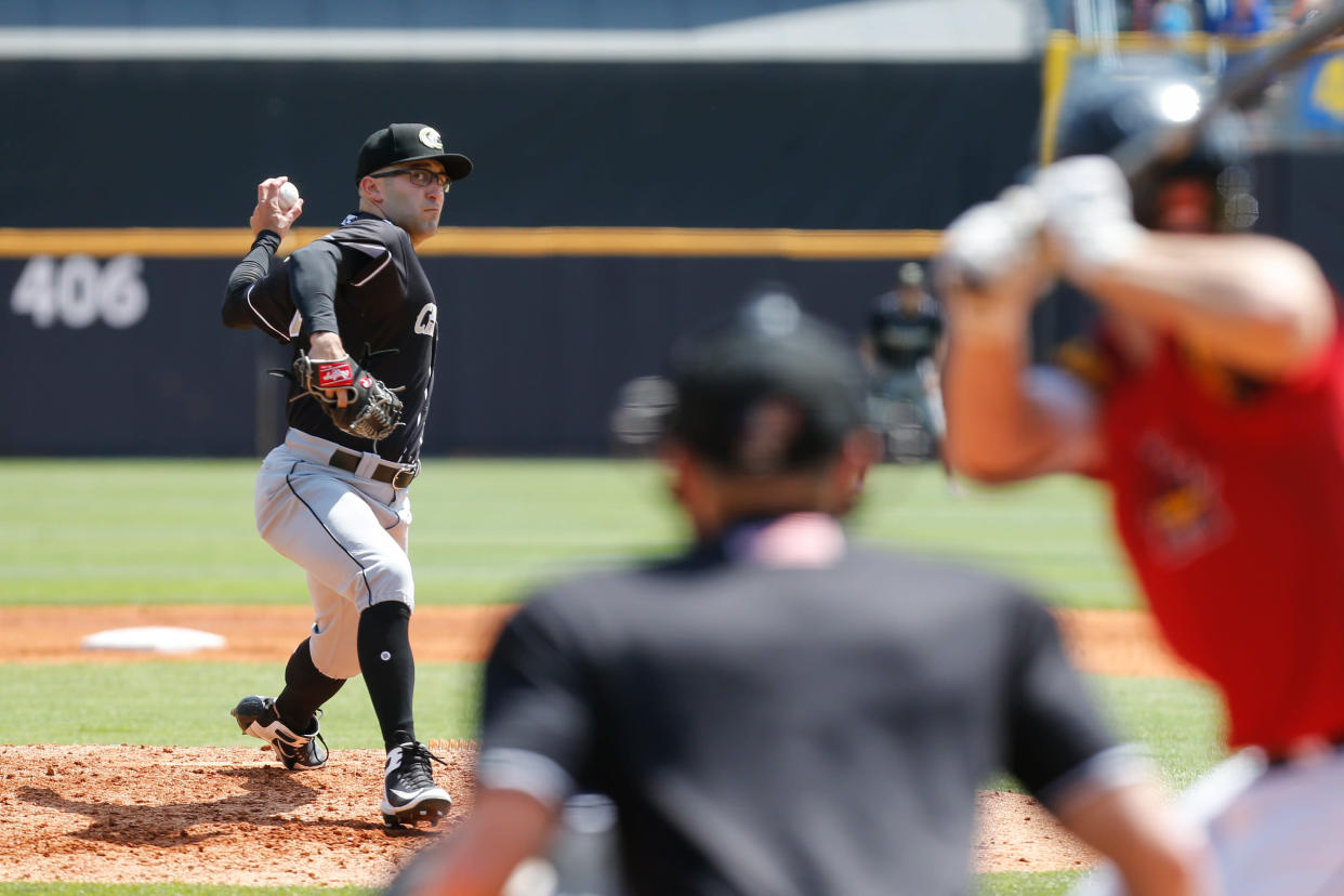 TOLEDO, OH - MAY 17:  Charlotte Knights starting pitcher TJ House (47) delivers a pitch during a regular season game between the Charlotte Knights and the Toledo Mud Hens on May 17, 2018 at Fifth Third Field in Toledo, Ohio.  (Photo by Scott W. Grau/Icon Sportswire via Getty Images)