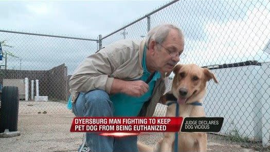 Beau was sentenced to die for killing a duck. He is, we should specify, a dog.<br> But people in Dyersburg, Tennessee were outraged at the decision and that Beau's owner (pictured) was being charged to keep him in his kennels, where he was allowed to visit him ahead of Beau being put down.<br> <a href="https://www.change.org/p/save-beau-the-dog-s-life" target="_blank">The Change.org petition</a> to the city's mayor was ultimately signed by 636,067 people. It pleaded: "Beau does not deserve a death sentence - he was just being a dog."<br> City officials eventually reneged on their plans and Beau was returned to his owners.<br>