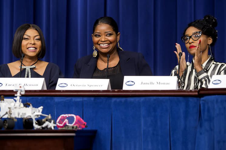 Taraji P. Henson, Octavia Spencer, and Janelle Monàe on the panel at the White House screening of 