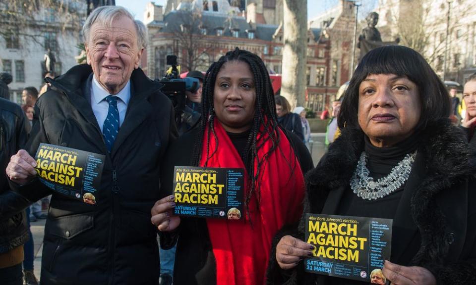 Bell Ribeiro-Addy (C), Diane Abbott and Lord Alf Dubs