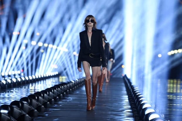 A look from the Saint Laurent Spring 2020 collection. Photo: Pascal Le Segretain/Getty Images