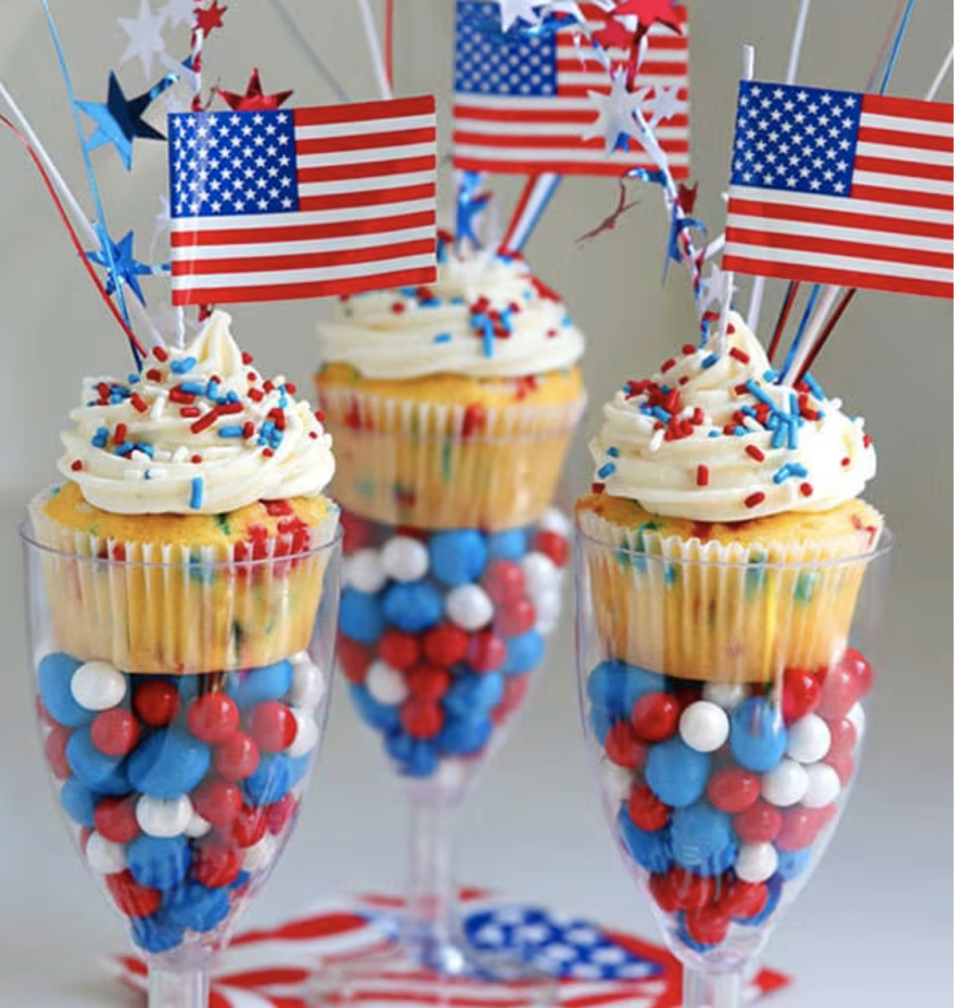 Red, White, and Blue Funfetti Cupcakes