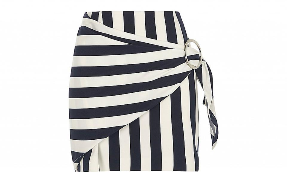 Navy Striped Buckle Skirt