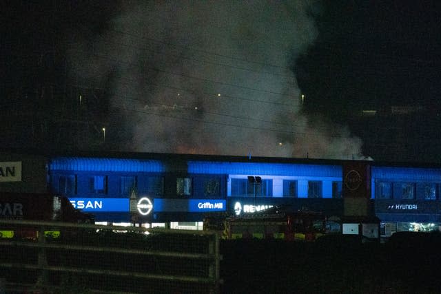 Flames and smoke were seen from the site on Wednesday evening (Ben Birchall/PA)