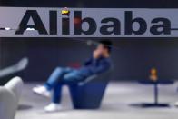 The logo of Alibaba Group is seen during Alibaba Group's 11.11 Singles' Day global shopping festival at the company's headquarters in Hangzhou